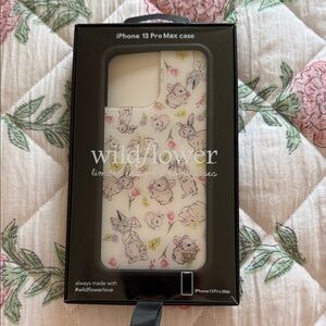 Wildflowers iPhone 13 Pro Max Case - White with Pastel Bunny Floral Print